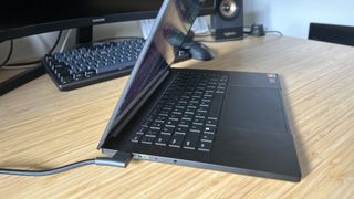 Razer Blade 14 open and showing side ports