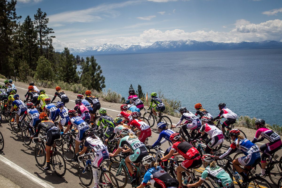The women close in on the finish in South Lake Tahoe