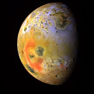 If a distant moon were larger than Jupiter's tidally heated volcanic moon Io (seen here), it could be large enough to image from Earth, scientists say.