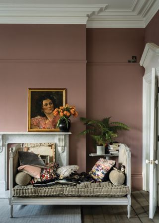 A dusky pink color in a living room