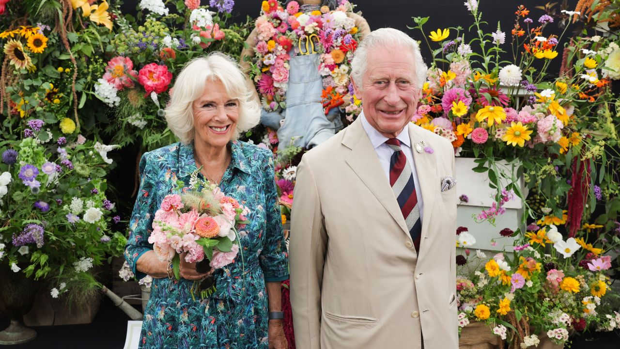 Queen Camilla&#039;s romantic birthday surprise revealed. Seen here she and King Charles visit The Sandringham Flower Show 2022