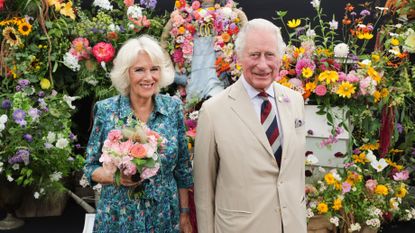 Queen Camilla's romantic birthday surprise revealed. Seen here she and King Charles visit The Sandringham Flower Show 2022