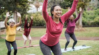 Women’s yoga class outdoors