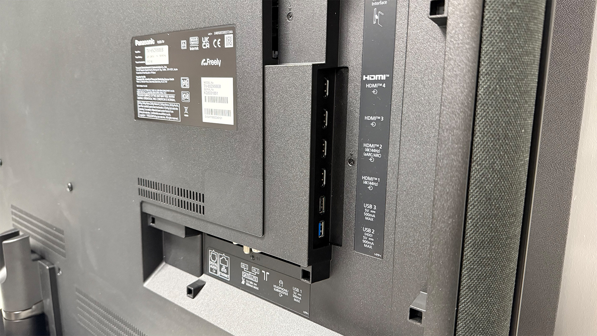 Panasonic Z95B 65-inch OLED TV close up on back of TV and rear connections