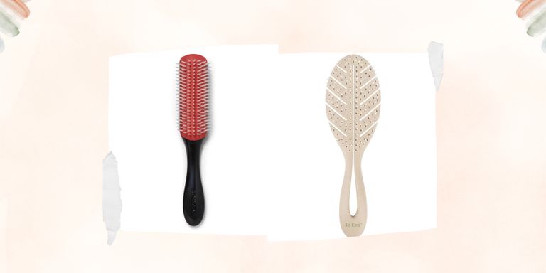 Image of two of the best hairbrushes for curly hair on template background