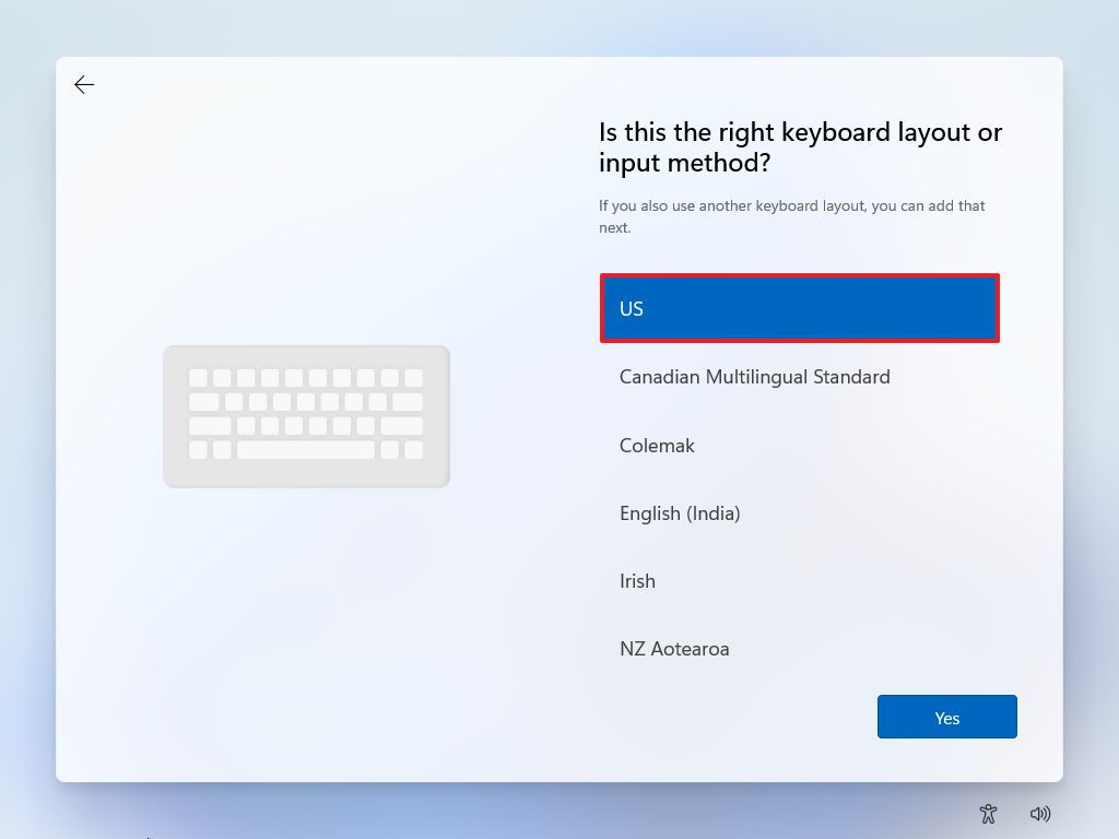 Windows 11 OOBE keyboard settings