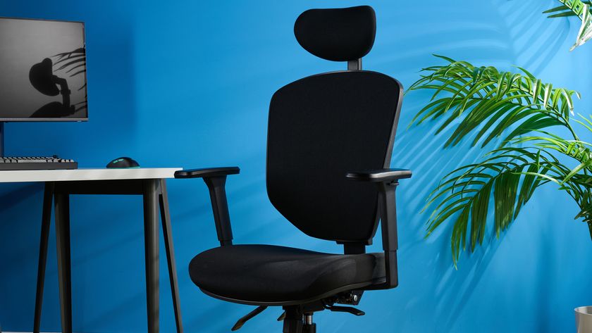 A black Boulies OP300 ergonomic office chair