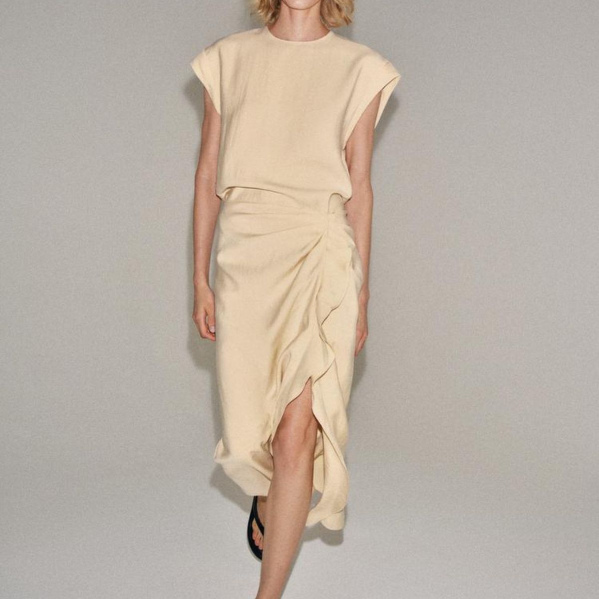 Zw Collection Midi Dress With Ruffles - Mid-Ecru - Xs