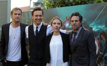 Cast of "The Avengers": Chris Hemsworth, Tom Hiddlestone, Scarlett Johansson and Mark Ruffalo.