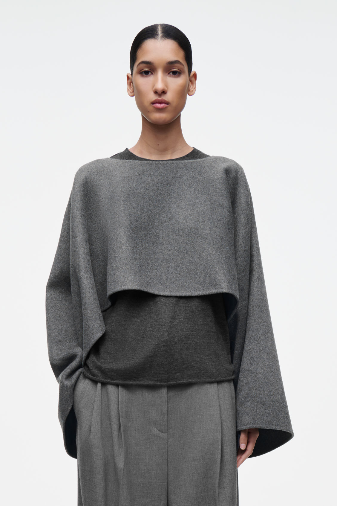 Double-Faced Wool Hybrid Cape