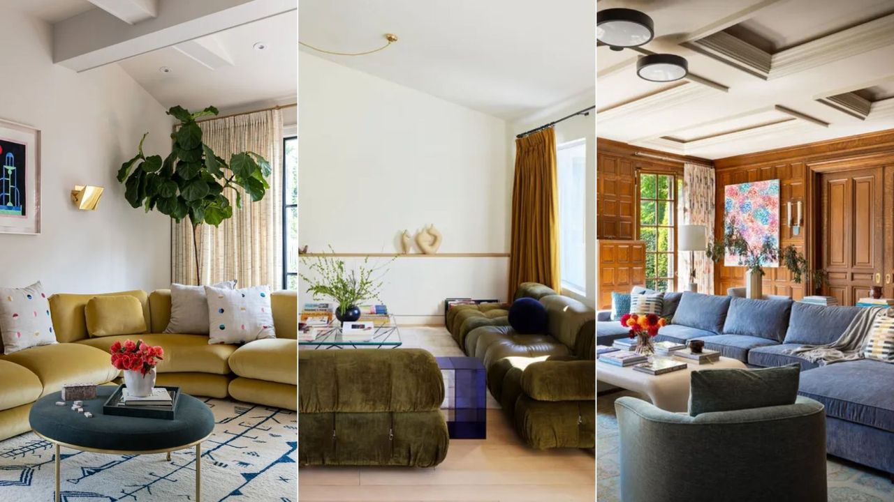 various colors of couches in three interior schemes