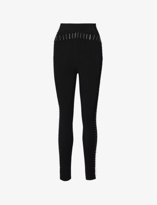 Pin-embellished high-rise knitted leggings