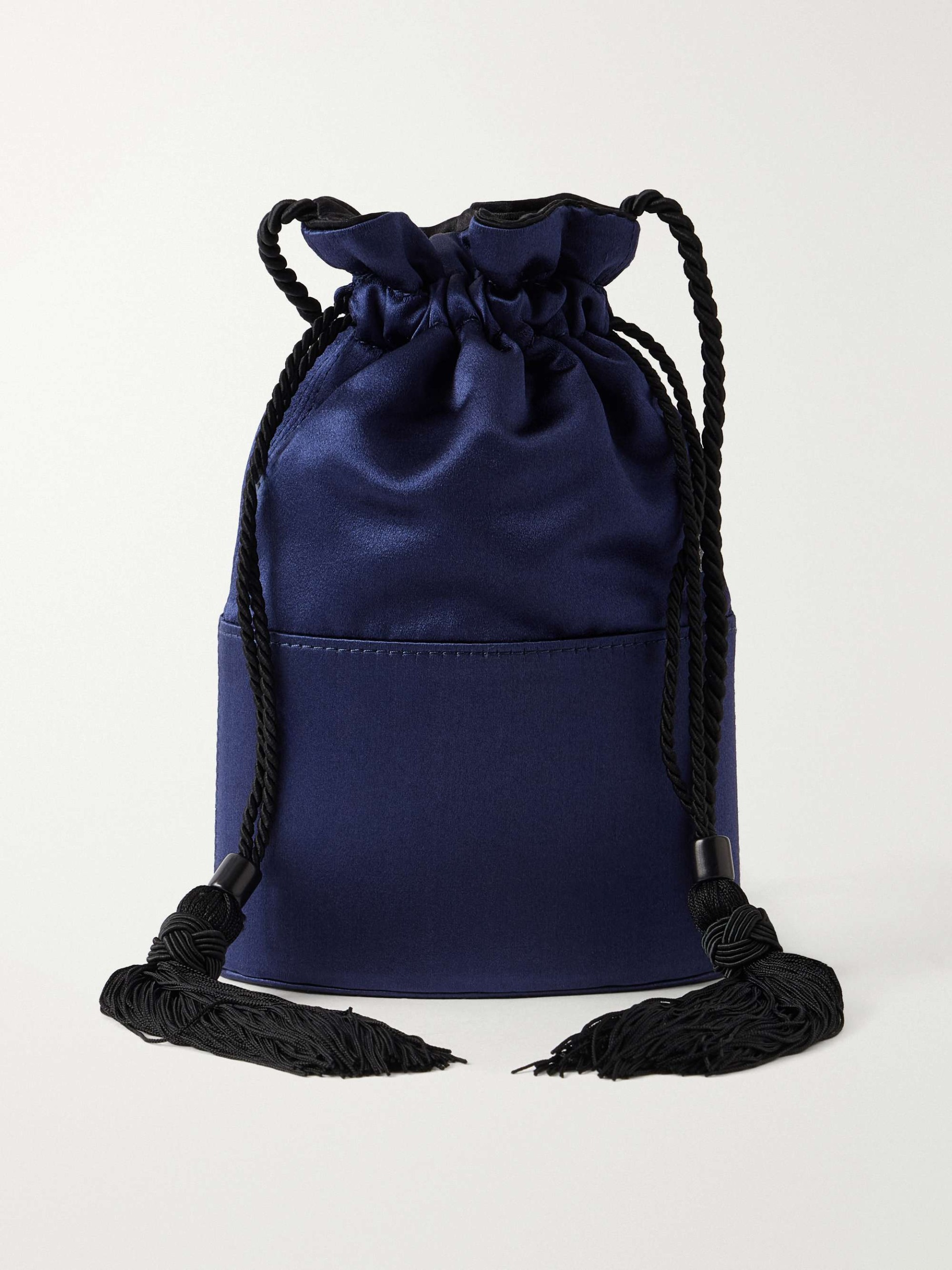 The Lola Drawstring Tasseled Cord-Trimmed Satin Bucket Bag