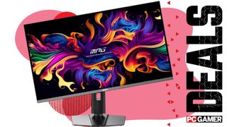 MSI MPG 321URX on a pink deals background