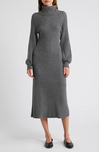 Carrie Turtleneck Long Sleeve Wool Blend Midi Sweater Dress