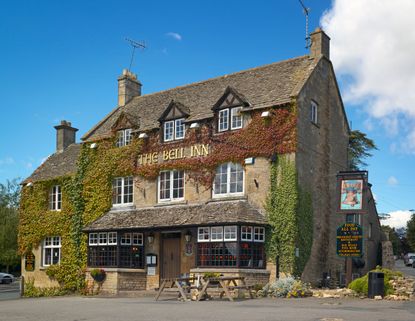 Exterior view of the Bell Inn in Stow on the Wold.