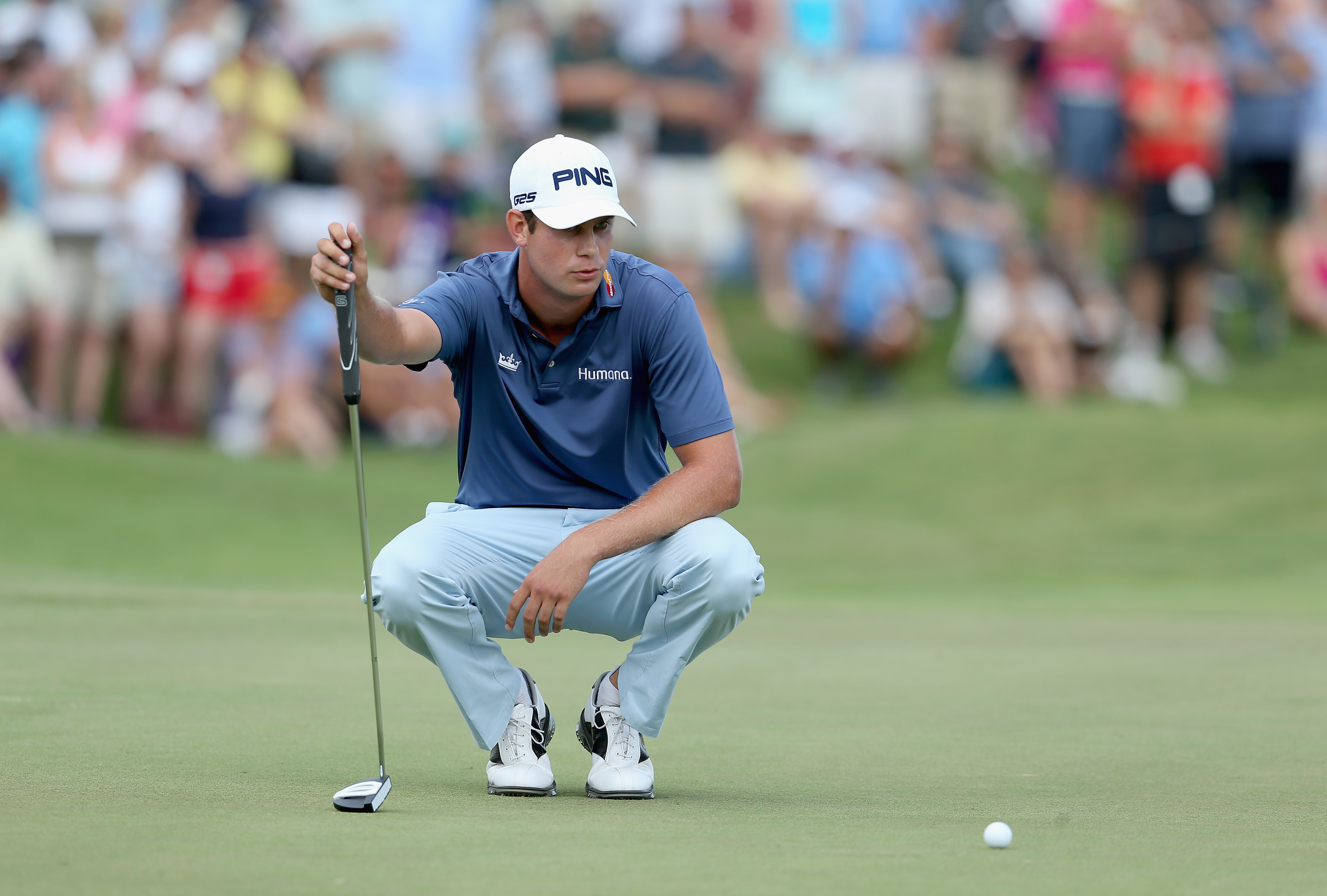 Harris English lines up a putt at the 2013 FedEx St. Jude Classic
