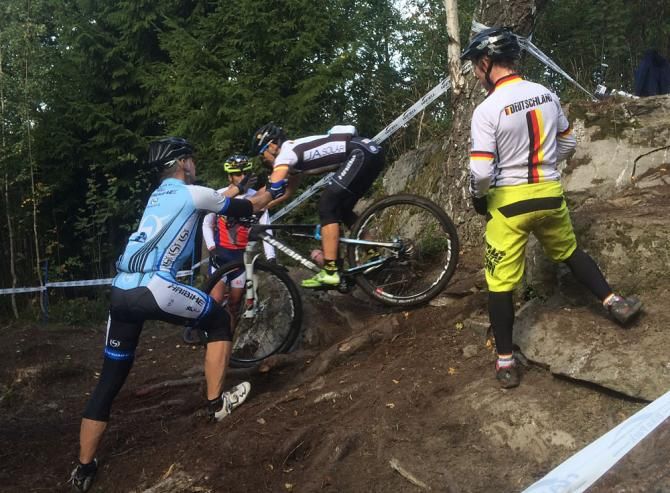 Sabine Spitz had several spotters on hand to help her figure out how to ride The Gully