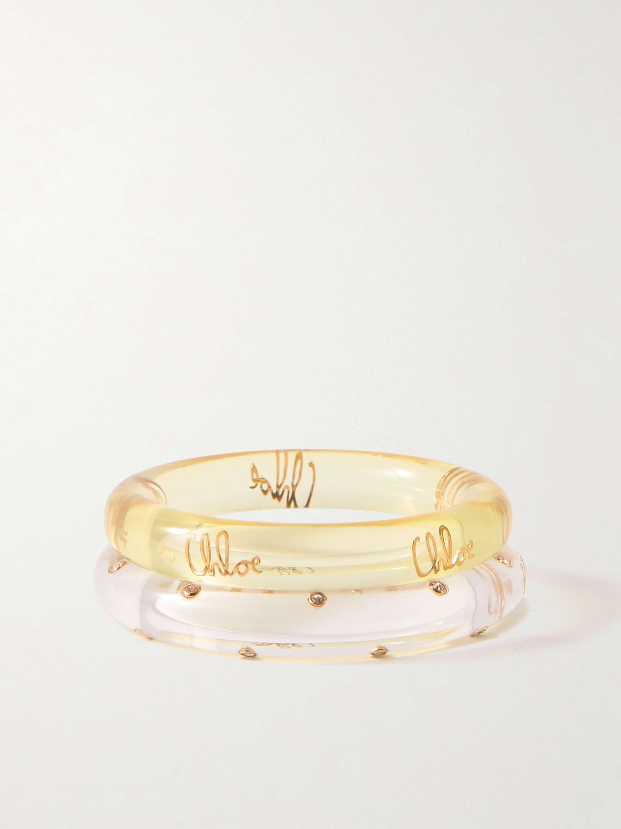 Set of Two Resin, Crystal and Gold-Tone Bangles