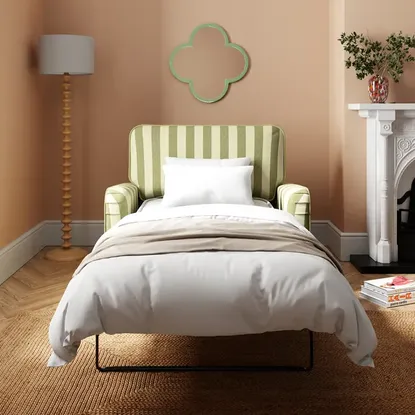 Dunelm beatrice chair bed in green and cream.