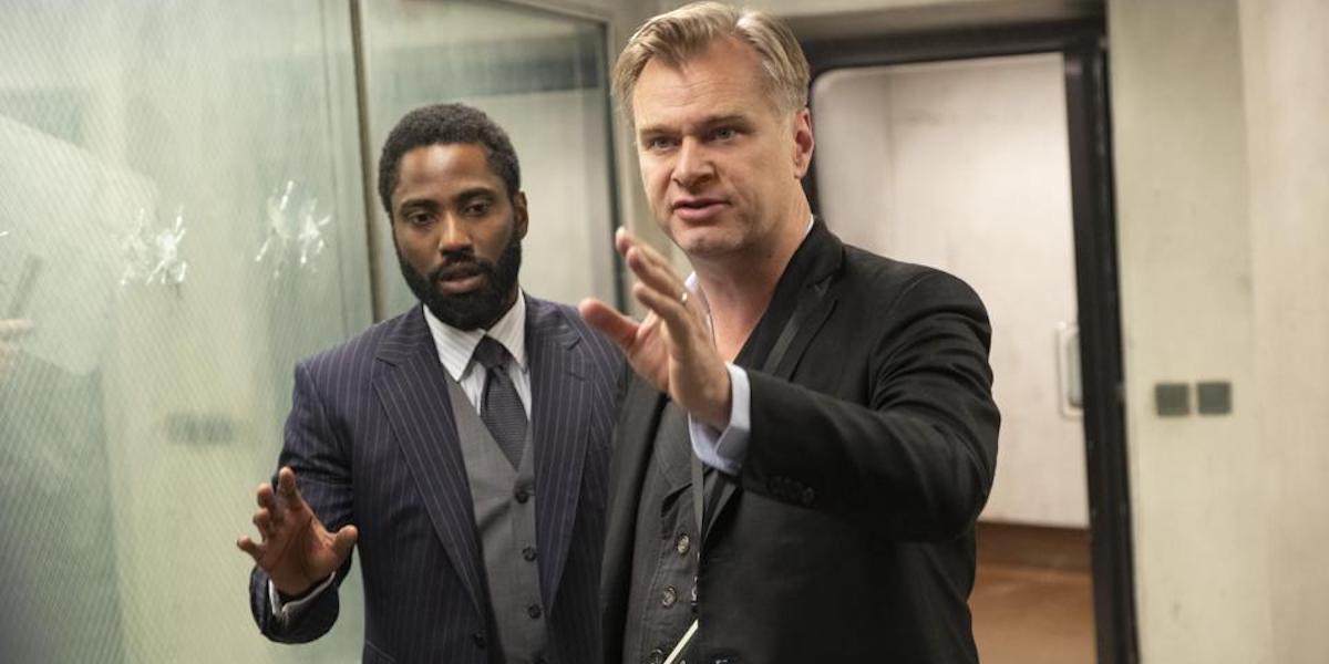 John David Washington and Christopher Nolan on the set of Tenet