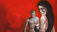 Ming Xiao and a Malkvavian vampire against a red backdrop