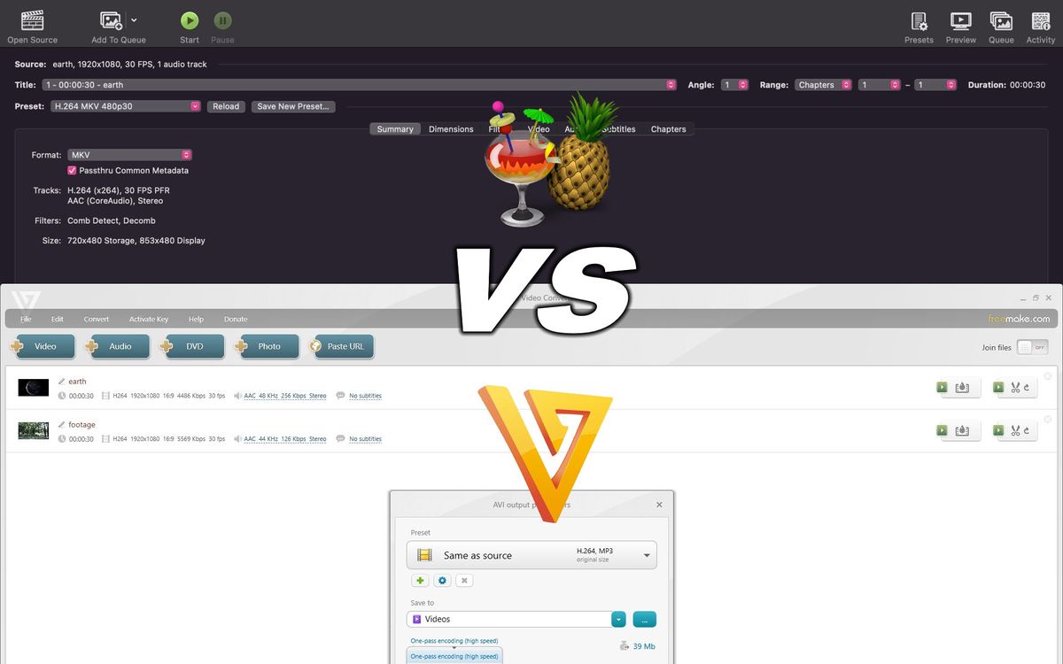 Freemake Video Converter for Windows vs HandBrake for macOS