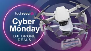 Drones on a blue and purple cyber monday deals background