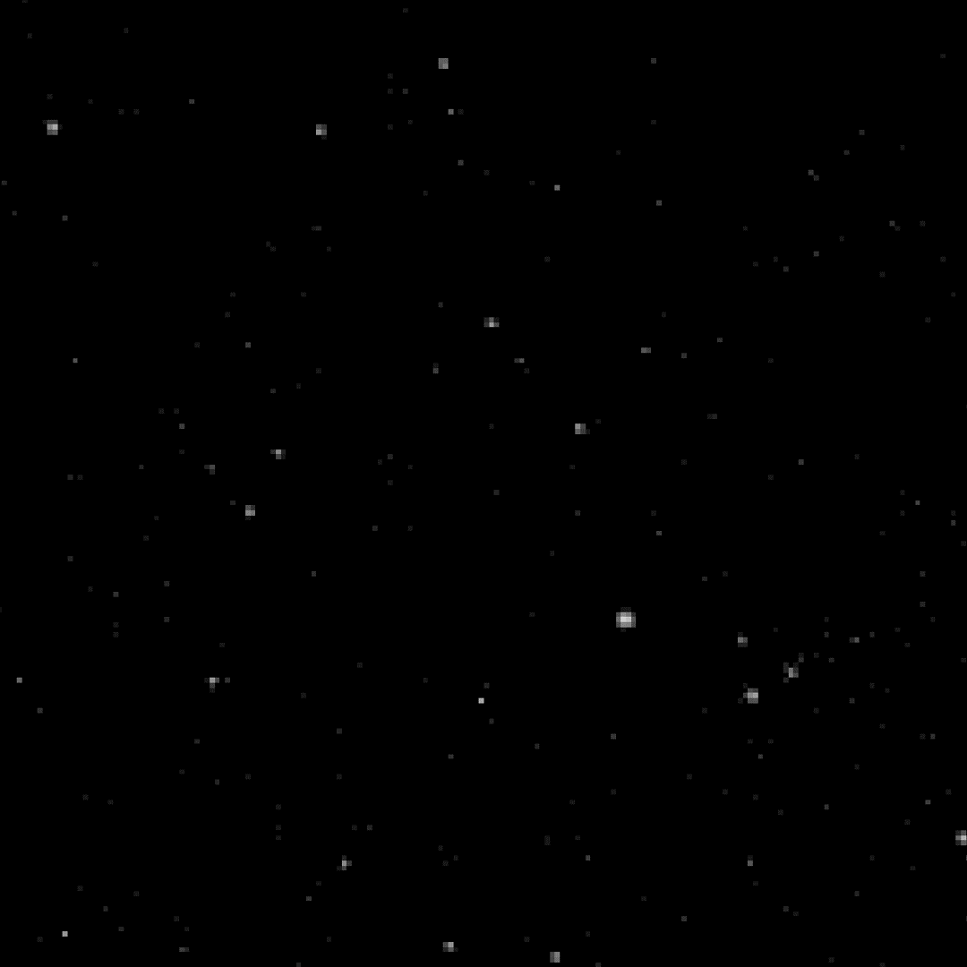 A gif showing a white dot which is the asteroid Kellyday moving through the darkness of space.