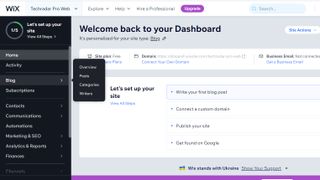 Wix's dashboard has a blog tab that makes it easy to create your blogging site