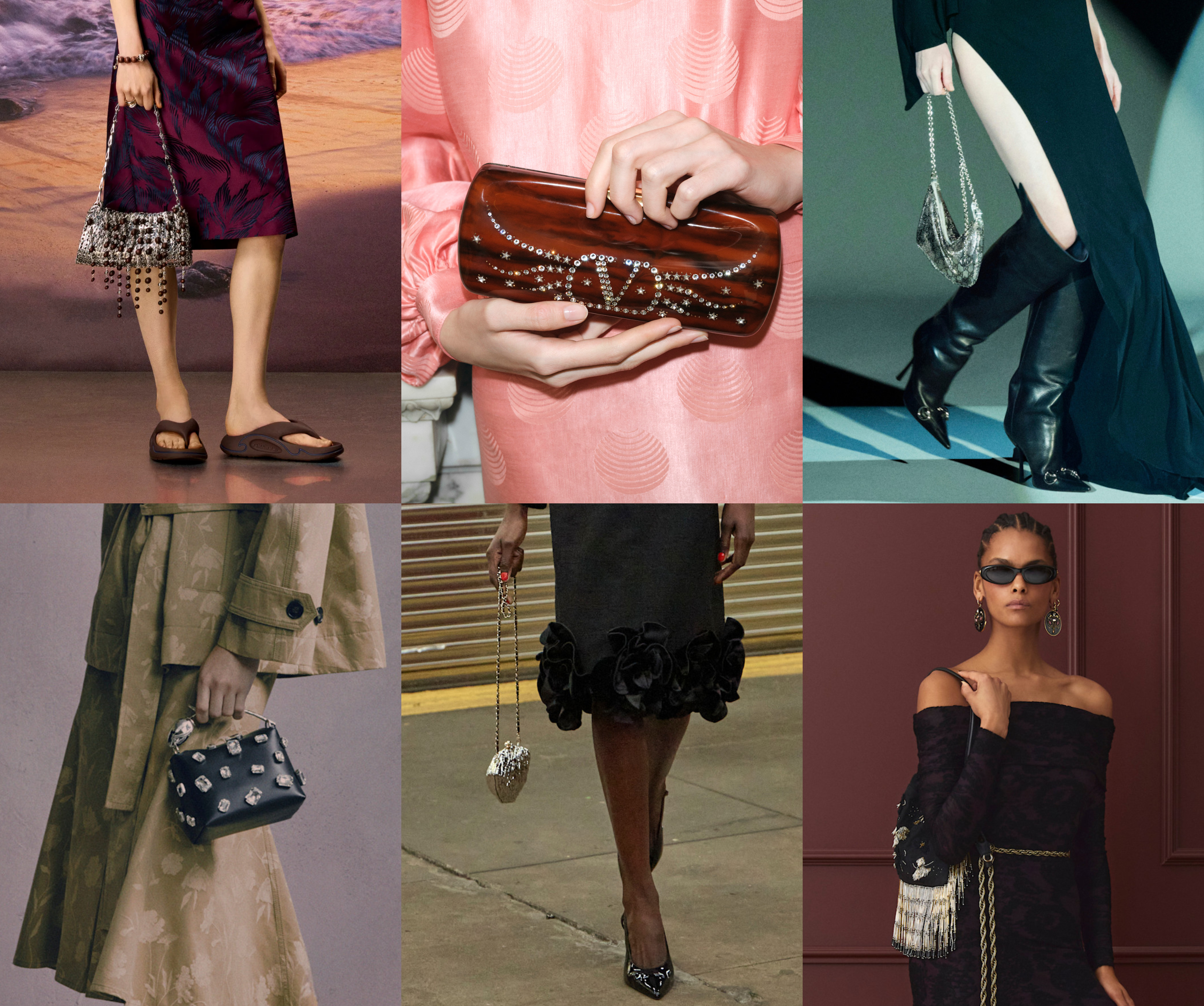 summer bag trends 2026, gliteratti bags at Rabanne, Valentino, Gucci, Erdem, Chanel, and Etro