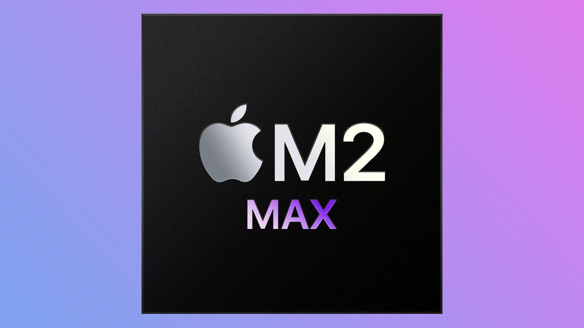 Apple M2 Max chip logo on a pastel background