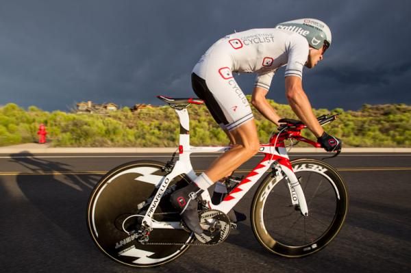 Chad Beyer (Competitive Cyclist) riding amongst the dark clouds.