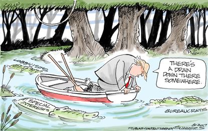Political Cartoon U.S. Trump drain the swamp bureacrats lobbyists special interests