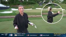 Screenshot of Mel Reid doing piece to camera on the 12th hole at Lancaster Country Club during the 2024 US Women's Open