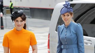 LONDON, ENGLAND - JUNE 03: Princess Eugenie and Princess Beatrice arrive for the Lord Mayor's reception for the National Service of Thanksgiving at The Guildhall on June 03, 2022 in London, England. The Platinum Jubilee of Elizabeth II is being celebrated from June 2 to June 5, 2022, in the UK and Commonwealth to mark the 70th anniversary of the accession of Queen Elizabeth II on 6 February 1952.