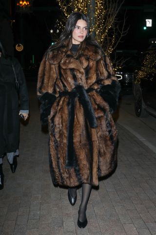 Kendall Jenner in brown Phoebe Philo Fur Coat