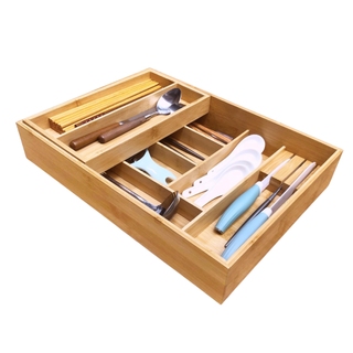 Double Layer Bamboo Kitchen Drawer Organizer