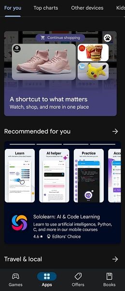 The "Cubes" card on the Play Store showing food and shopping examples.