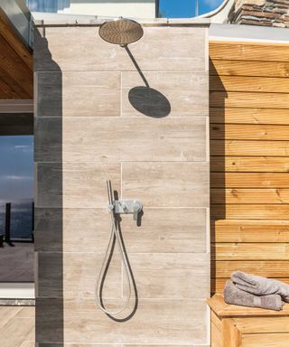outdoor shower at Amaia from Unique Homestays