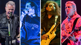 James Hetfield, Randy Blythe, Jim Root and Synyster Gates performing onstage