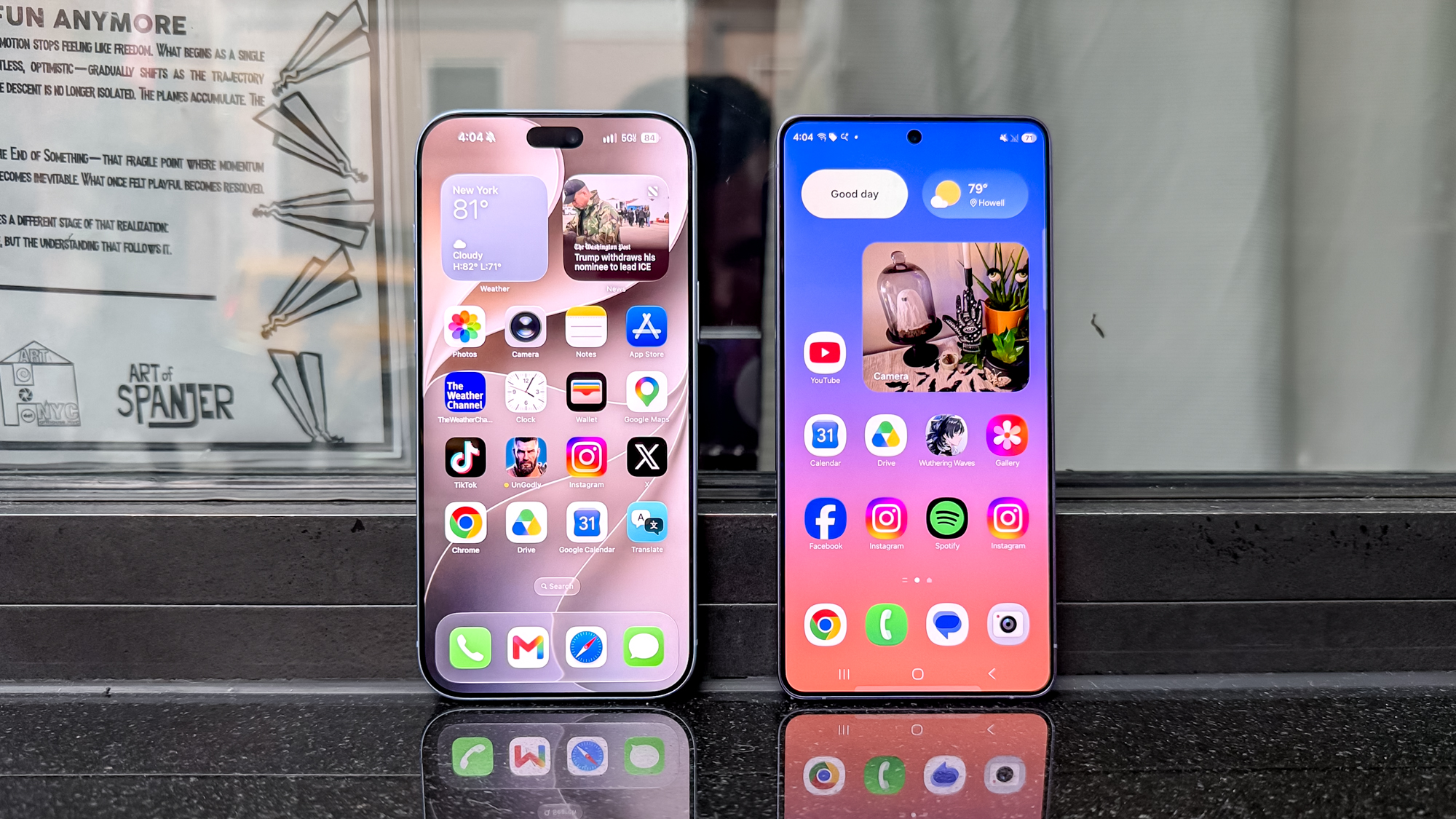 The iPhone 18 Pro Max and Galaxy S26 Ultra side by side standing upright