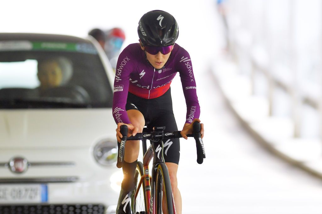 CASCATE DEL TOCE ITALY JULY 05 Niamh FisherBlack of New Zealand and Team SD Worx during the 32nd Giro dItalia Internazionale Femminile 2021 Stage 4 a 112km Individual Time Trial from Fondovalle to Cascate Del Toce 1714m ITT GiroDonne UCIWWT on July 05 2021 in Cascate Del Toce Italy Photo by Luc ClaessenGetty Images