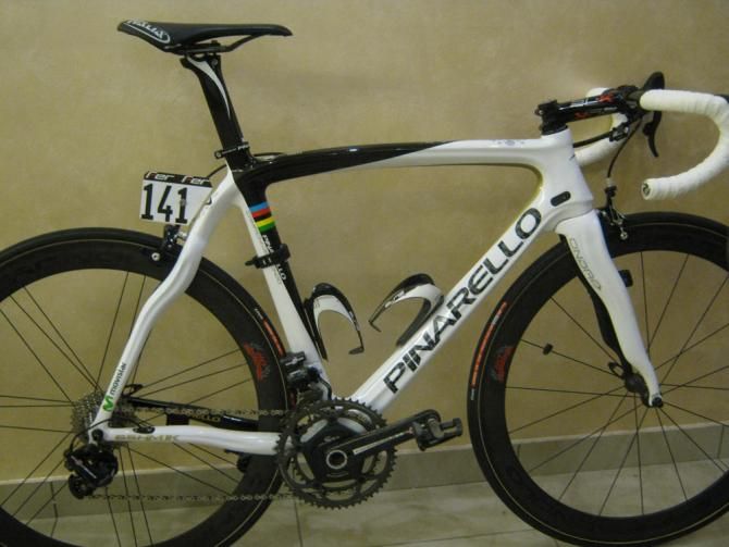 World champion Rui Costa's custom-painted Pinarello and number plate 141 for Sunday's Il Lombardia