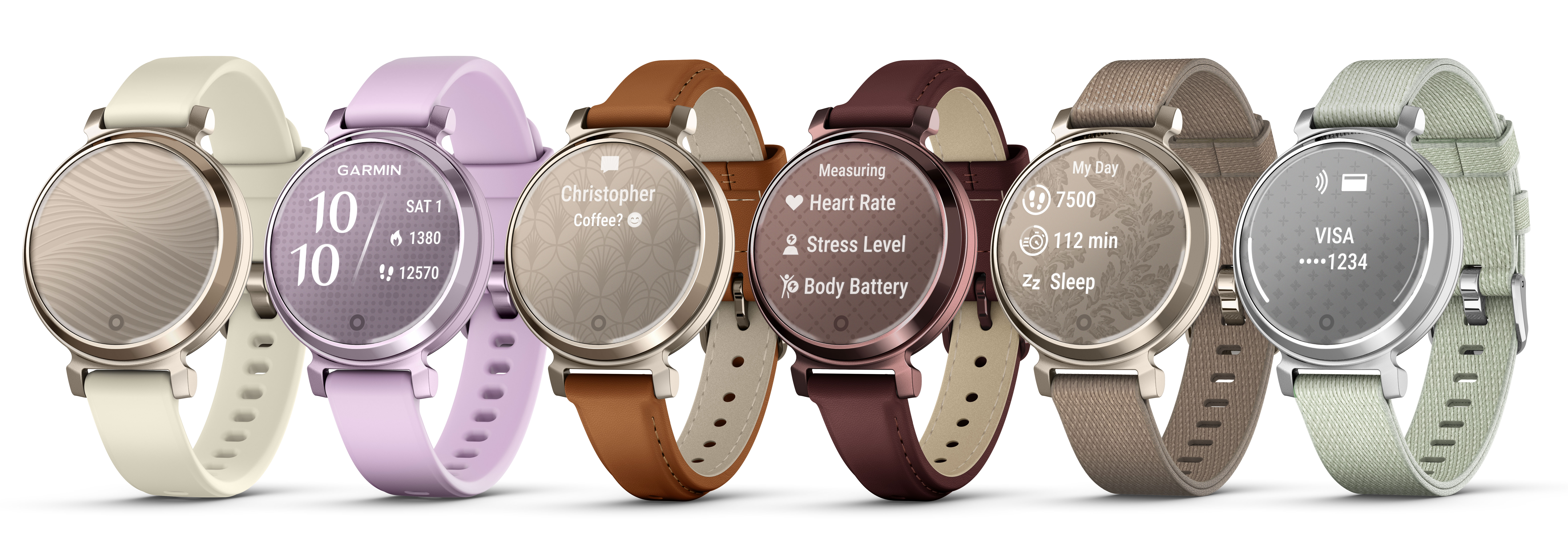 Render of all six Garmin Lily 2 and Lily 2 Classic watches