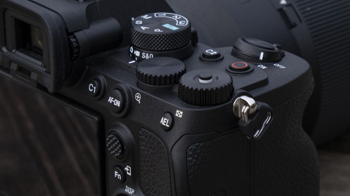 The Sony A7 IV camera's top dials and controls