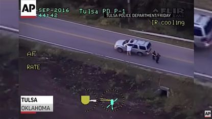 Police helicopter footage of the fatal shooting of Terence Crutcher