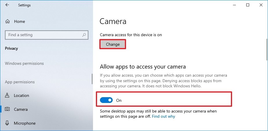 Windows 10 camera privacy settings