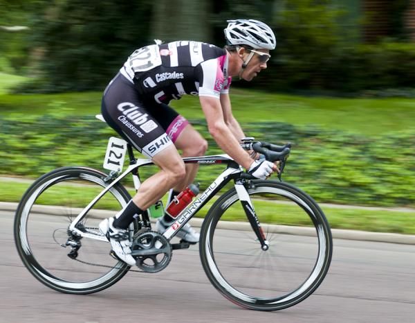 Breakaway participant, Brett Tivers (Garneau Club) at speed on a descent.