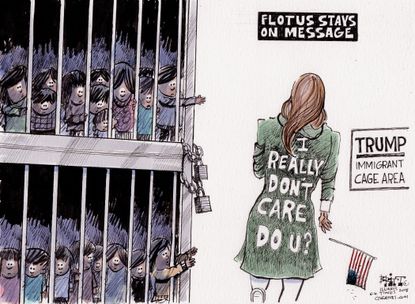 Political cartoon U.S. Melania Trump jacket immigration family separation